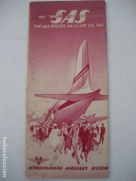 L&iacute;neas de navegaci&oacute;n: Scandinavian Airlines System . 1954. Horarios - Foto 1