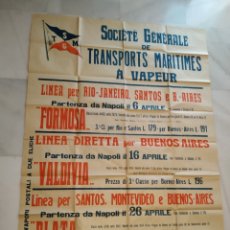 Líneas de navegación: CARTEL SALIDA DE VAPORES A BUENOS AIRES,SANTOS Y MONTEVIDEO.
