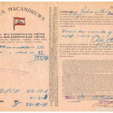 Linhas de navegação: LINEA MACANDREWS ENVIO NARANJAS VAPOR PELAYO 1928 DE GRAO PUERTO VALENCIA A LIVERPOOL INGLATERRA. Lote 361544740