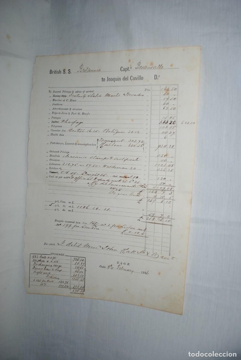 L&iacute;neas de navegaci&oacute;n: BUQUE INGLES BRITANIA , CON CARGA DE , JOAQUIN DEL CUVILLO 1916 - Foto 1