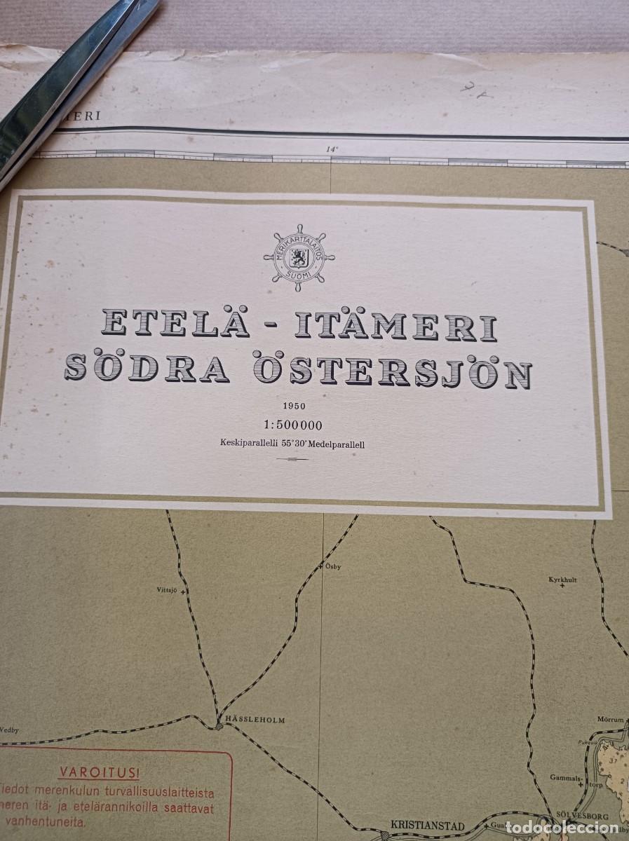 L&iacute;neas de navegaci&oacute;n: CARTA N&Aacute;UTICA ETEL&Auml; - IT&Acirc;MERI S&Ouml;DRA &Ouml;STERSJ&Ouml;N 1950 - ISLA DE BORNHOLM DINAMARCA - Foto 2