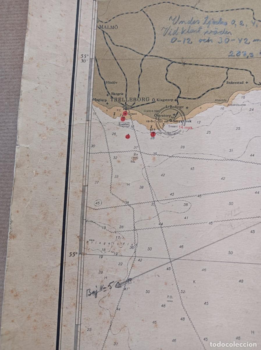 L&iacute;neas de navegaci&oacute;n: CARTA N&Aacute;UTICA ETEL&Auml; - IT&Acirc;MERI S&Ouml;DRA &Ouml;STERSJ&Ouml;N 1950 - ISLA DE BORNHOLM DINAMARCA - Foto 5