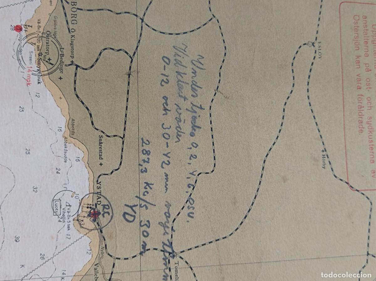 L&iacute;neas de navegaci&oacute;n: CARTA N&Aacute;UTICA ETEL&Auml; - IT&Acirc;MERI S&Ouml;DRA &Ouml;STERSJ&Ouml;N 1950 - ISLA DE BORNHOLM DINAMARCA - Foto 8