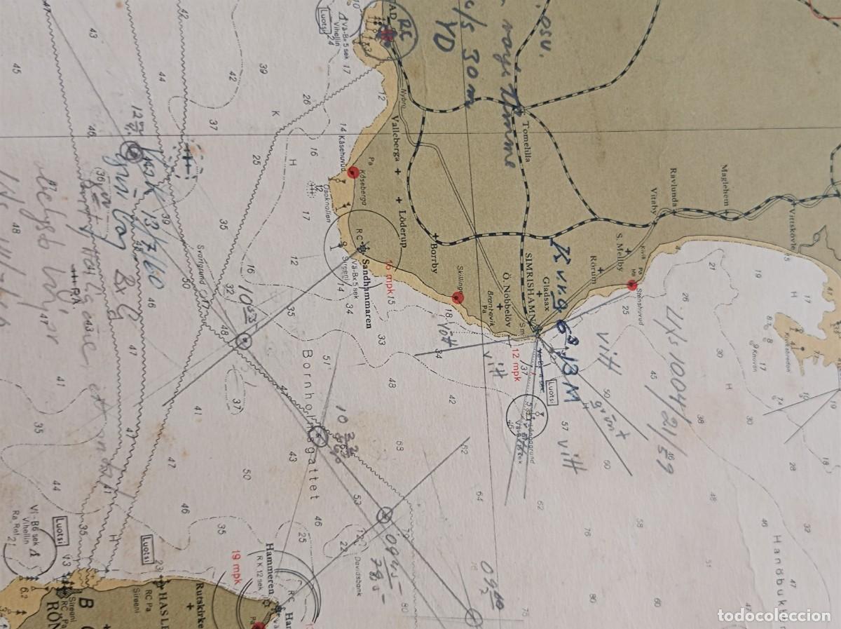 L&iacute;neas de navegaci&oacute;n: CARTA N&Aacute;UTICA ETEL&Auml; - IT&Acirc;MERI S&Ouml;DRA &Ouml;STERSJ&Ouml;N 1950 - ISLA DE BORNHOLM DINAMARCA - Foto 9