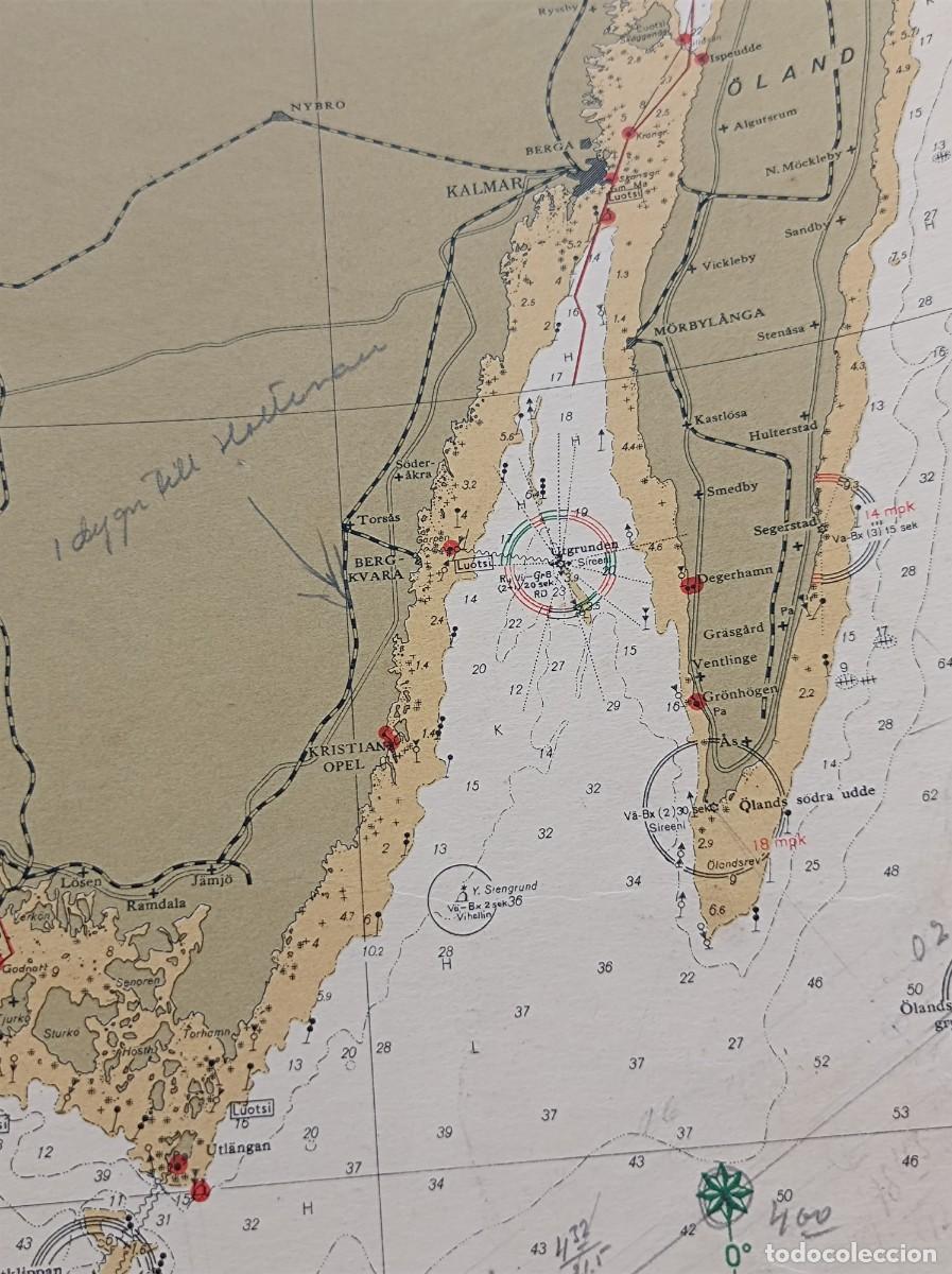 L&iacute;neas de navegaci&oacute;n: CARTA N&Aacute;UTICA ETEL&Auml; - IT&Acirc;MERI S&Ouml;DRA &Ouml;STERSJ&Ouml;N 1950 - ISLA DE BORNHOLM DINAMARCA - Foto 25