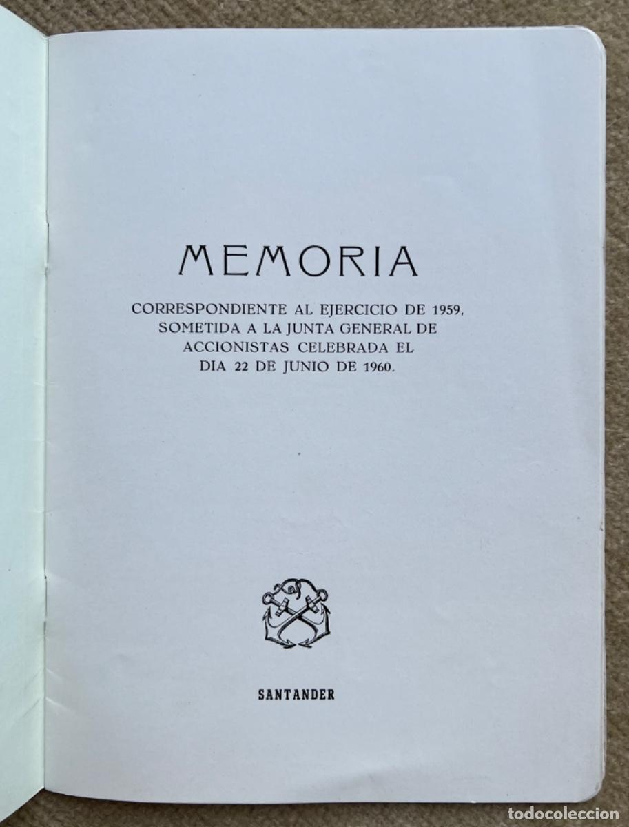 L&iacute;neas de navegaci&oacute;n: Naviera de Castilla, S.A. - Memoria del Ejercicio de 1959 - Santander - Foto 2