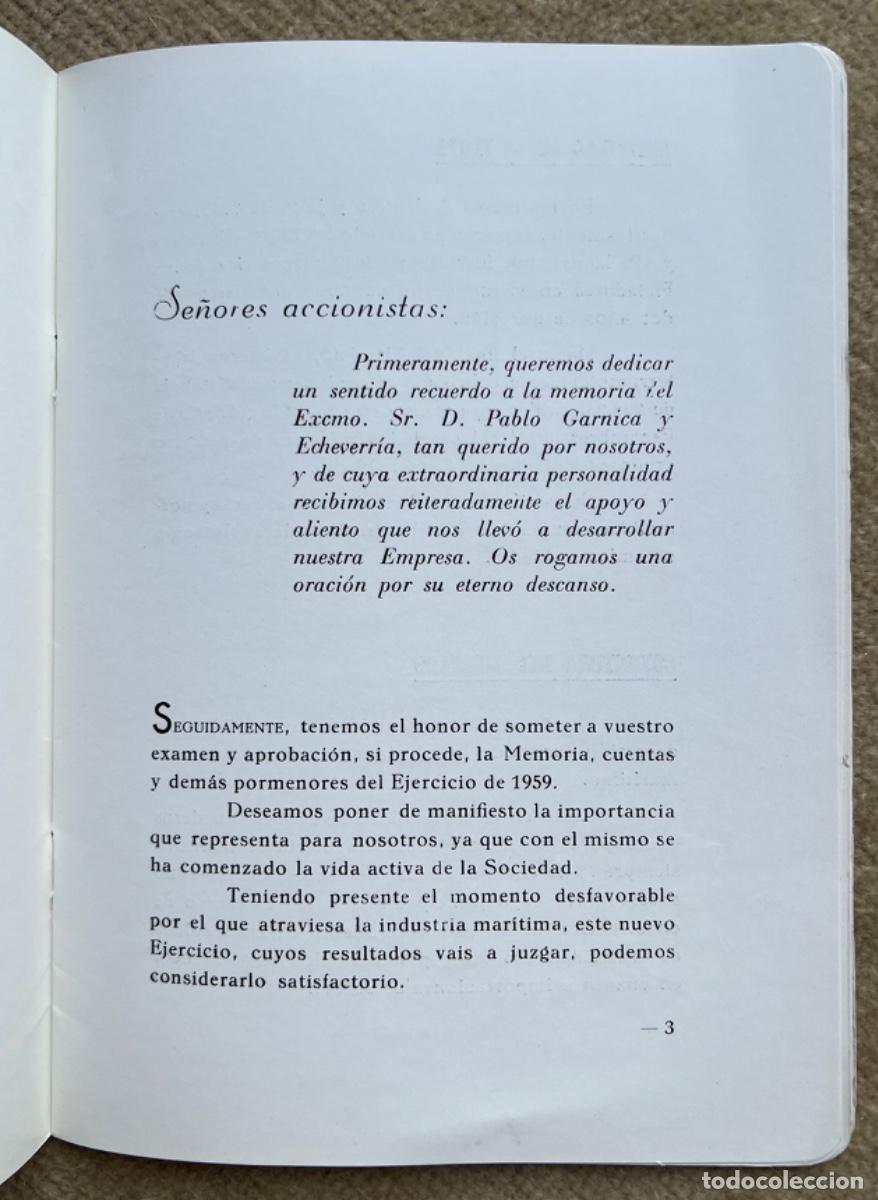 L&iacute;neas de navegaci&oacute;n: Naviera de Castilla, S.A. - Memoria del Ejercicio de 1959 - Santander - Foto 3