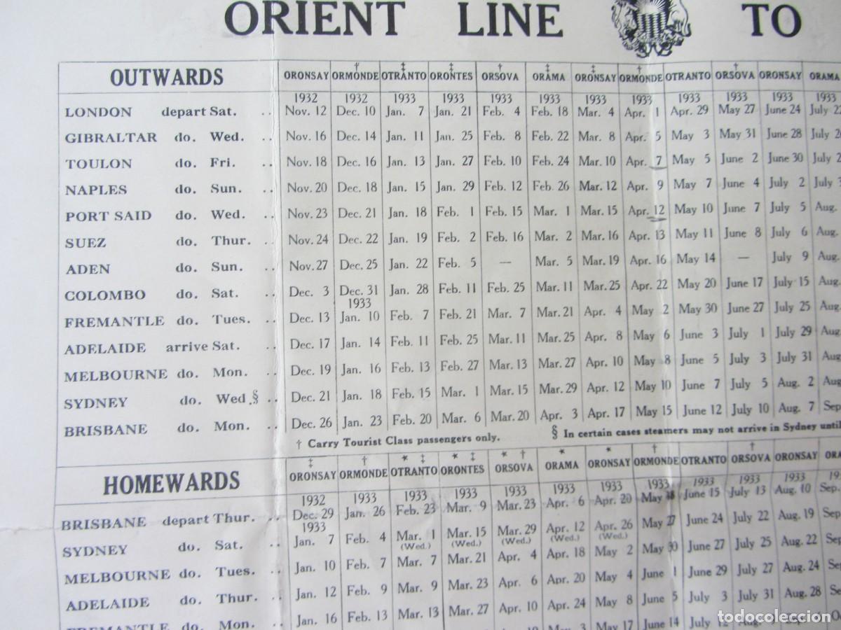 L&iacute;neas de navegaci&oacute;n: ORIENT LINE BETWEEN ENGLAND & AUSTRALIA. TRACK CHART 1932-1933. &Uacute;NICO. - Foto 4