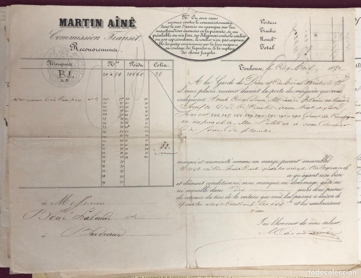 L&iacute;neas de navegaci&oacute;n: LOTE DE 108 CONOCIMIENTOS EMBARQUE, DOCUMENTOS COMERCIO NAVAL BURDEOS. SIGLO XIX - Foto 7