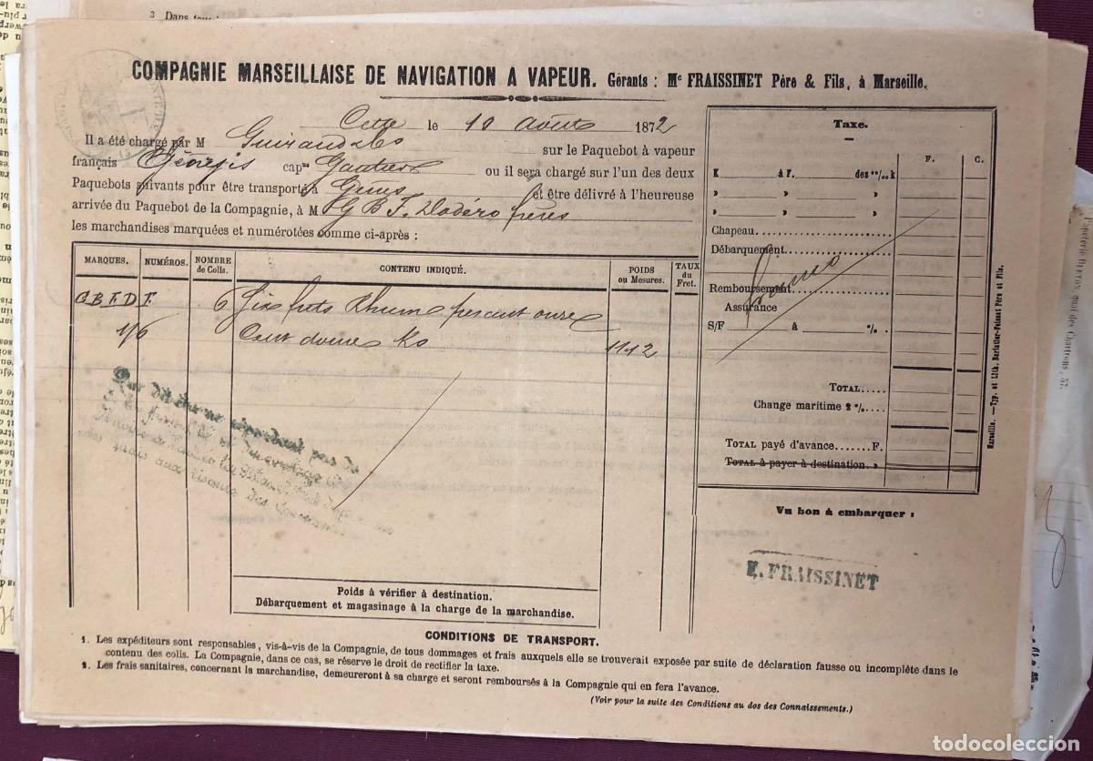 L&iacute;neas de navegaci&oacute;n: LOTE DE 108 CONOCIMIENTOS EMBARQUE, DOCUMENTOS COMERCIO NAVAL BURDEOS. SIGLO XIX - Foto 9