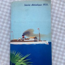 Líneas de navegación: JADRANSKA PLOVIDBA D.D. SUSAK. 1935. SERVICIO ADRIATICO. DESPLEGABLE CON HORARIOS Y PRECIOS.