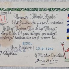 Líneas de navegación: NAVIERA AZNAR CERTIFICADO PASO ECUATORIAL BARCO MONTE AYALA AÑO 1946