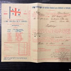 Líneas de navegación: CONOCIMIENTO DE EMBARQUE. MM. LES FILS DE T. CONSEIL. DE HUELVA A BORDEAUX. 1900