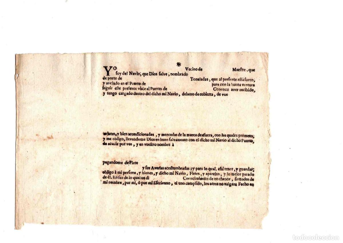 L&iacute;neas de navegaci&oacute;n: IMPRESO CONOCIMIENTO DE EMBARQUE SIGLO XVIII - Foto 1