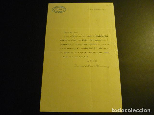 L&iacute;neas de navegaci&oacute;n: CIRCULAR DANIEL MC PHERSON CADIZ 1877 BARCO MARGARET JOHN - Foto 1