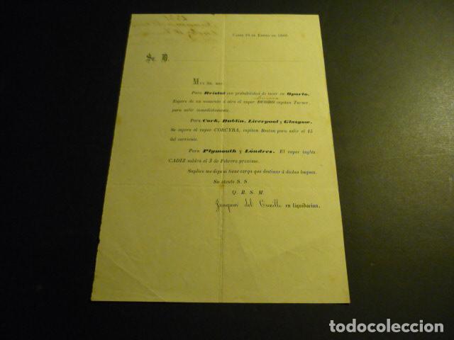 L&iacute;neas de navegaci&oacute;n: CIRCULAR JOAQUIN DEL CUVILLO CADIZ 1880 FLETES - Foto 1