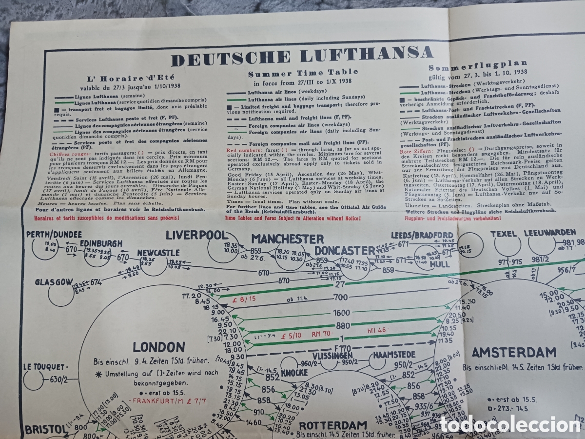 L&iacute;neas de navegaci&oacute;n: Deutsche Lufthansa Horaire d&eacute;t&eacute; 1938 - Foto 3