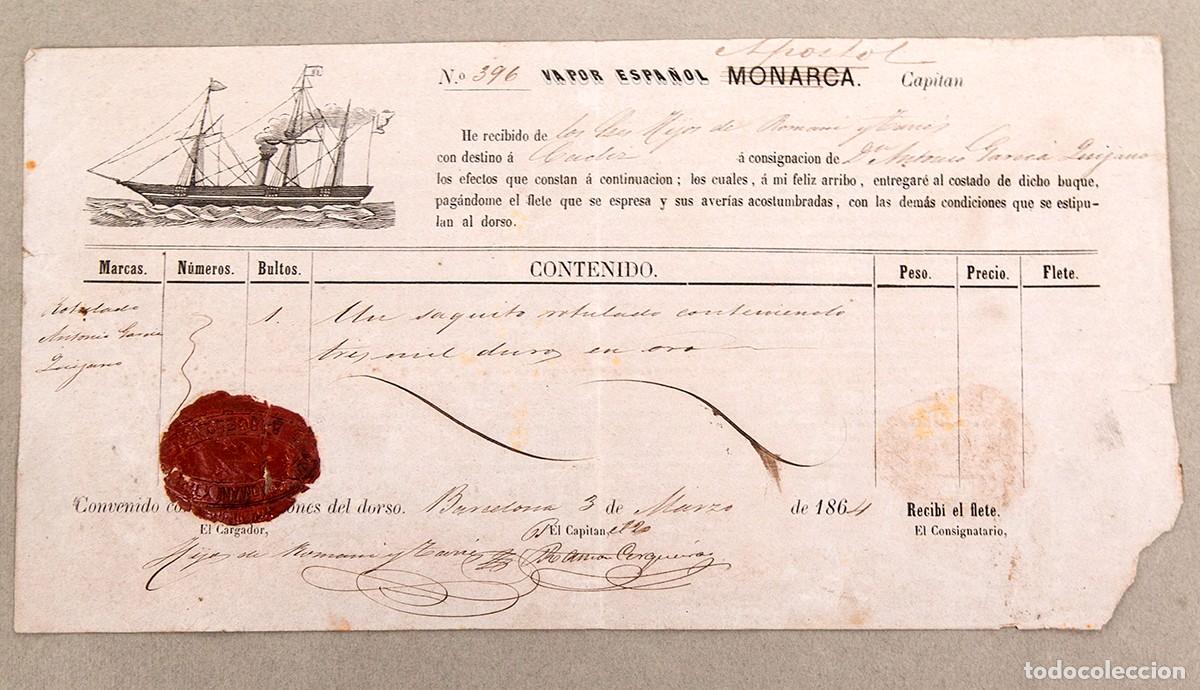 L&iacute;neas de navegaci&oacute;n: BILLETE BARCO DE VAPOR - 1864 - Foto 1