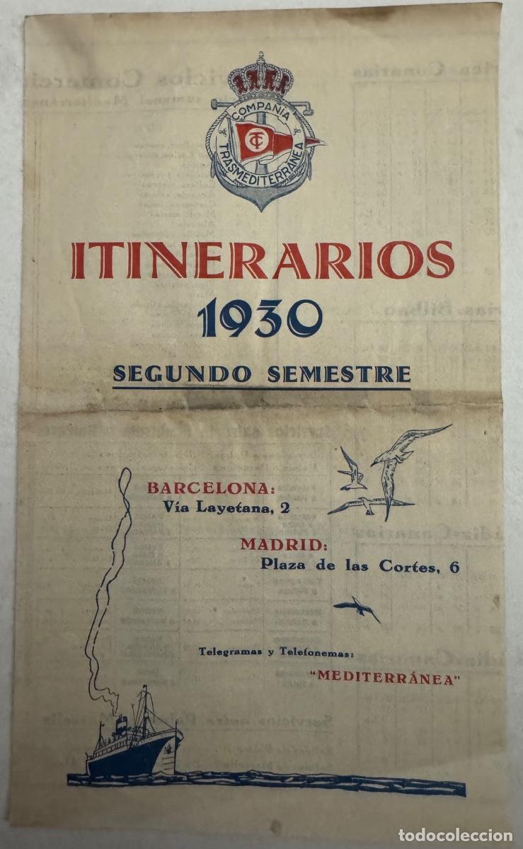 L&iacute;neas de navegaci&oacute;n: NAVEGACI&Oacute;N - COMPA&Ntilde;&Iacute;A TRASMEDITERRANEA - ITINERARIOS - A&Ntilde;O 1930 - SEGUNDO SEMESTRE