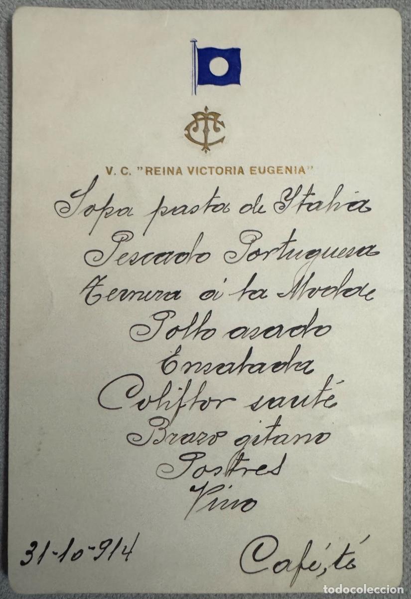 L&iacute;neas de navegaci&oacute;n: MEN&Uacute; DE BARCO DEL TRASATL&Aacute;NTICO &rdquo;V. C. VICTORIA EUGENIA&rdquo; FECHADO EL 31 DE OCTUBRE DE 1914