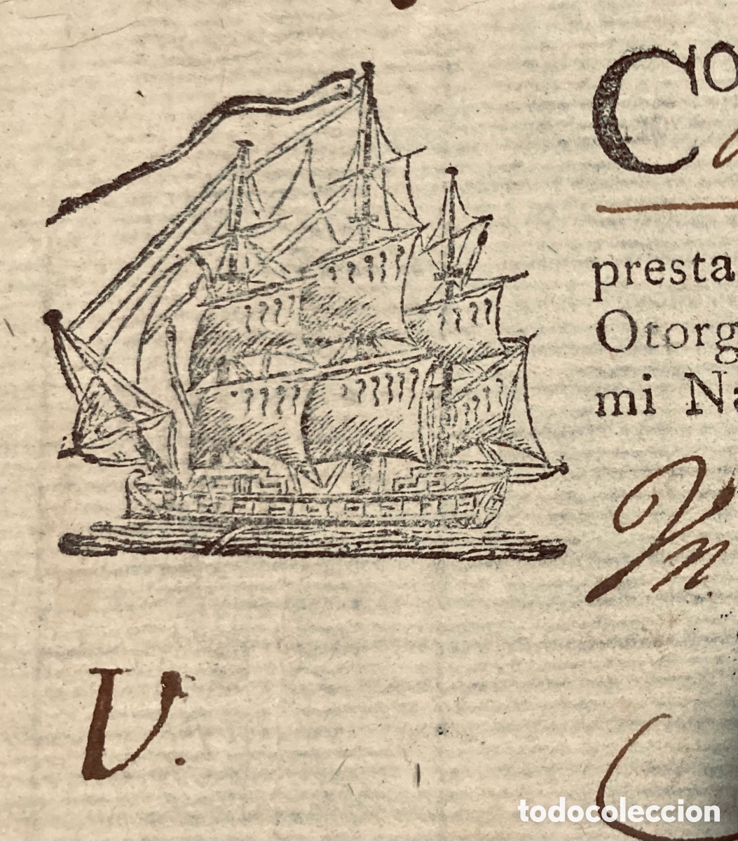 L&iacute;neas de navegaci&oacute;n: Conocimiento de embarque nao nuestra Sra. del Carmen Cadiz a Barcelona 1824.