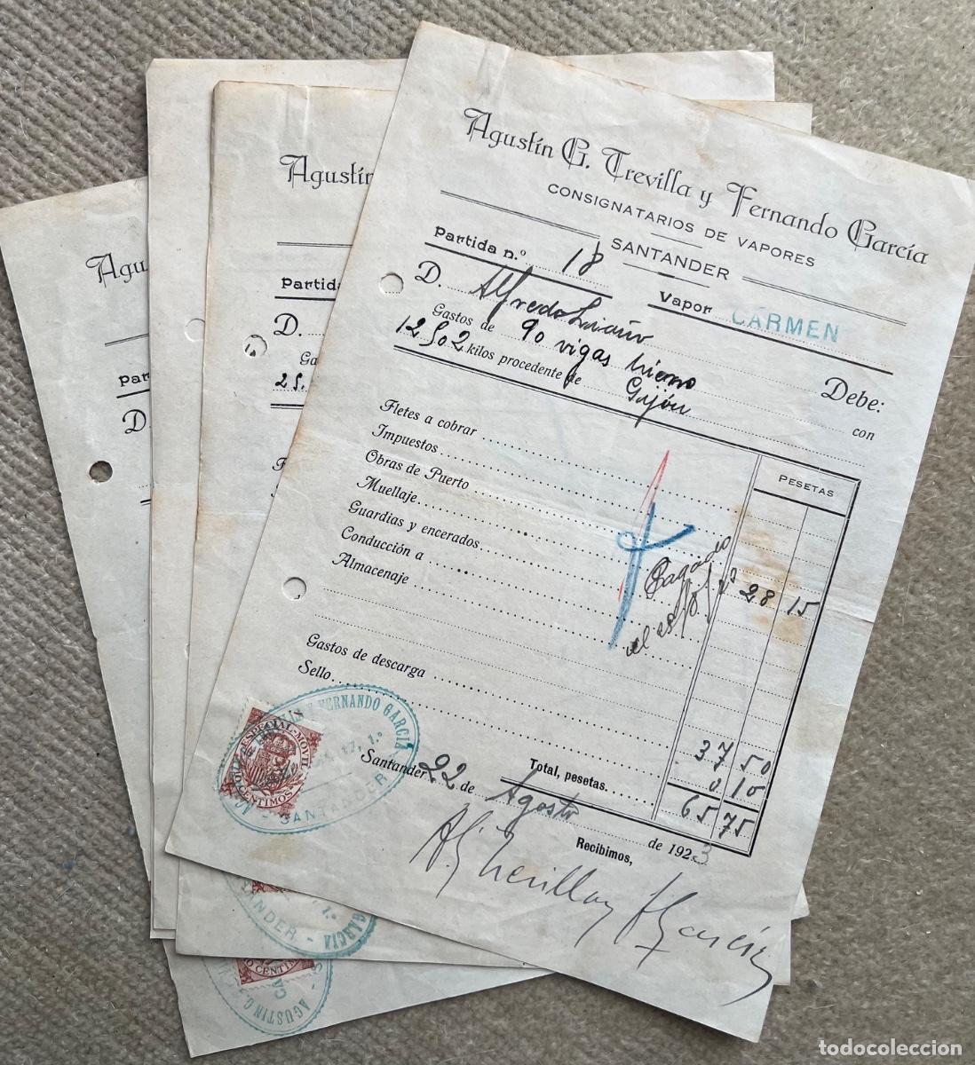 L&iacute;neas de navegaci&oacute;n: Lote 6 Conocimientos de Embarque - Consignatario de Vapores - Santander, 1923