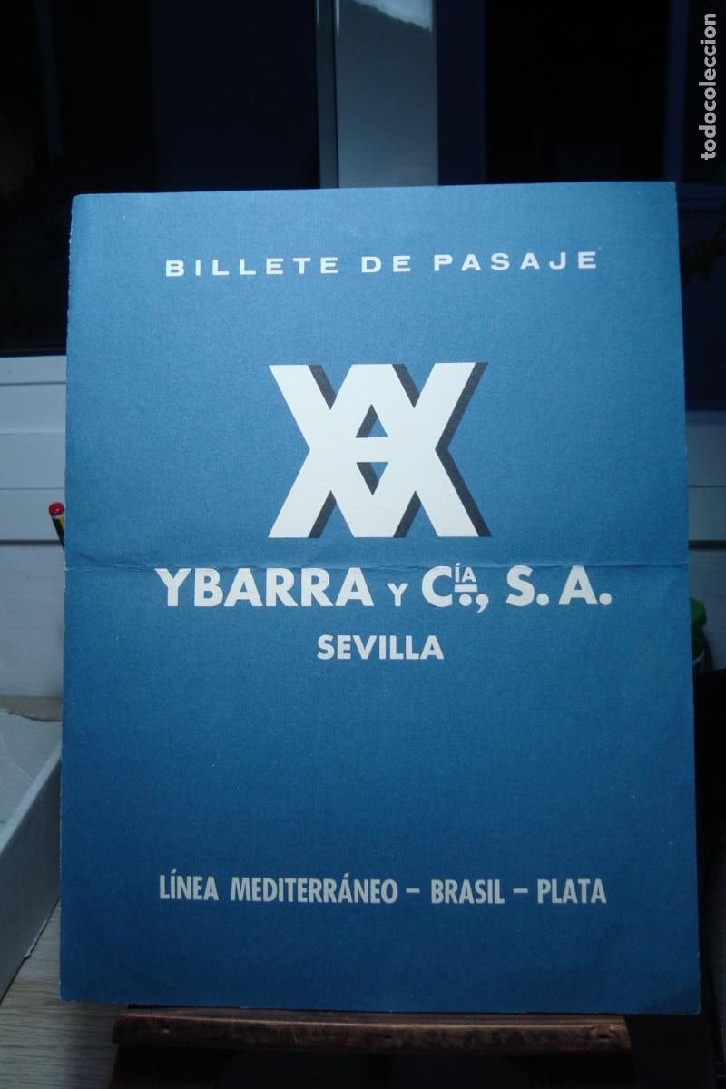 L&iacute;neas de navegaci&oacute;n: ANTIGUO BILLETE PASAJE YBARRA & CIA. SEVILLA LINEA MEDITERRANEO BRASIL - PLATA 1959. CABO SAN ROQUE