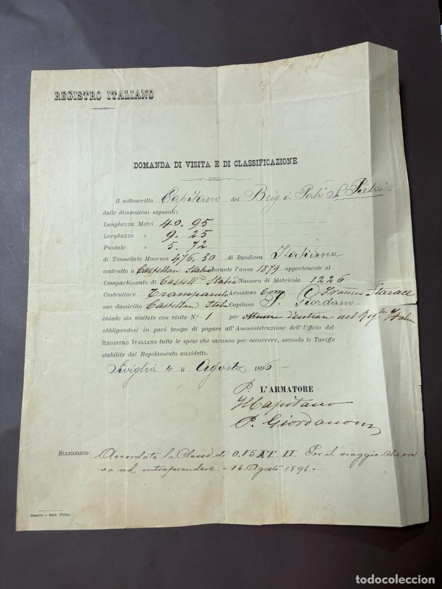 Lignes de navigation: DOCUMENTO MAR&Iacute;TIMO BERGANT&Iacute;N ITALIANO SAN PIETRO &ndash; SEVILLA 1896