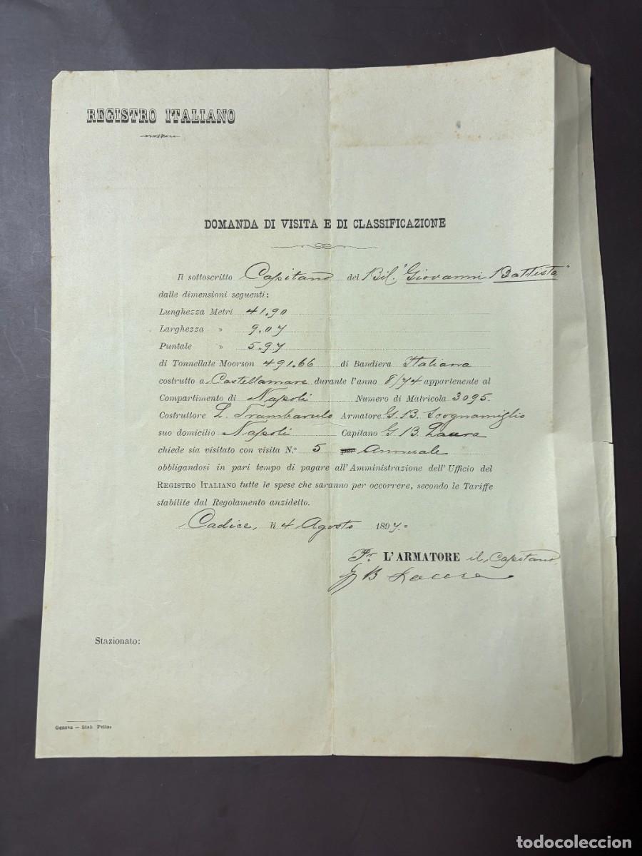 L&iacute;neas de navegaci&oacute;n: REGISTRO NAVAL ITALIANO &ndash; BERGANT&Iacute;N GIOVANNI BATTISTA &ndash; VISITA ANUAL N&ordm; 5 &ndash; C&Aacute;DIZ 1897