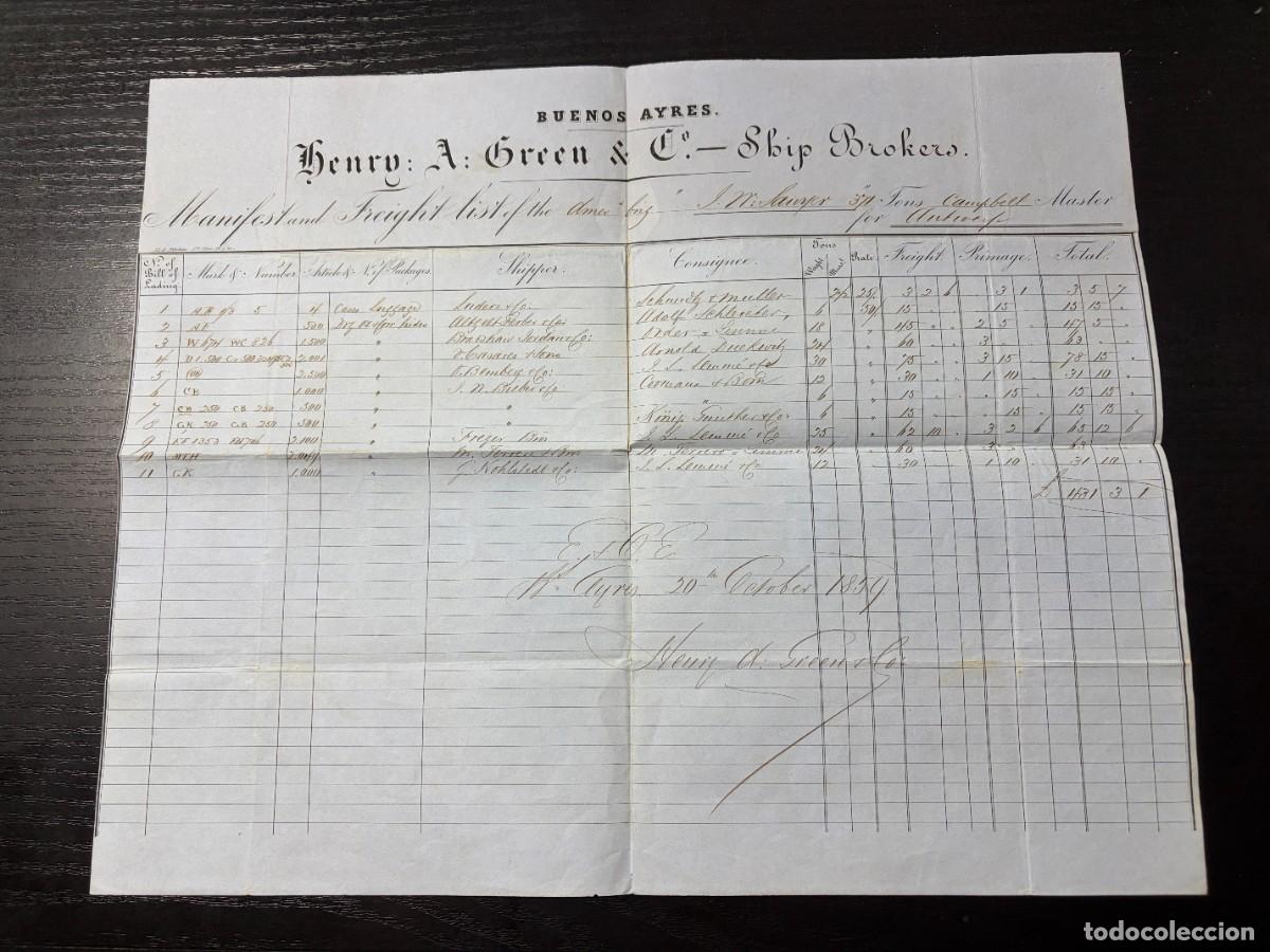 Schiffsfahrpl&auml;ne: MANIFIESTO DE CARGA Y LISTA DE FLETES BERGANT&Iacute;N J. MESSENGER &ndash; BUENOS AIRES-NUEVA YORK &ndash; 1839