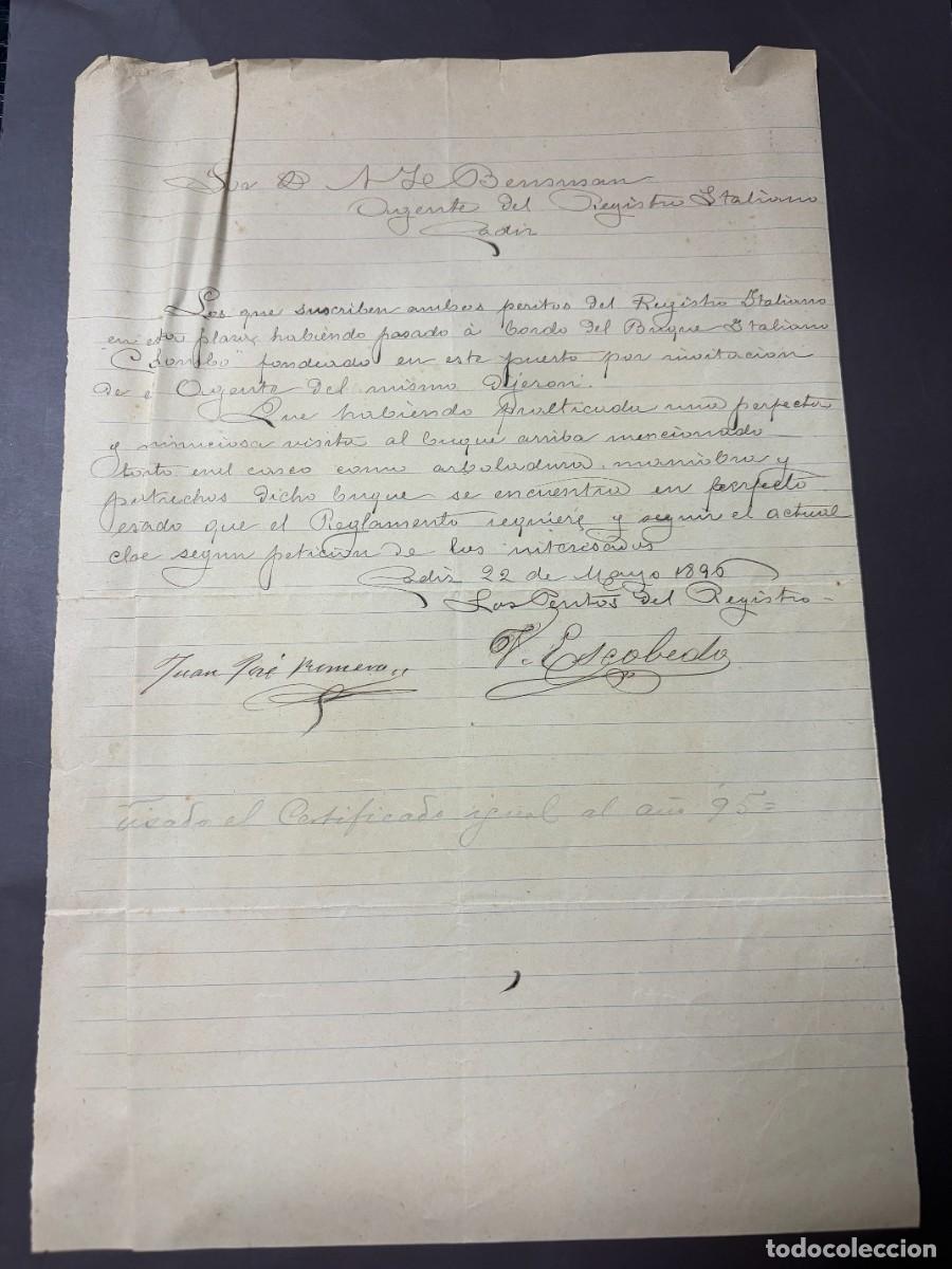 L&iacute;neas de navegaci&oacute;n: BERGANT&Iacute;N ITALIANO JONIO &ndash; CERTIFICADO DE INSPECCI&Oacute;N NAVAL &ndash; C&Aacute;DIZ 1896
