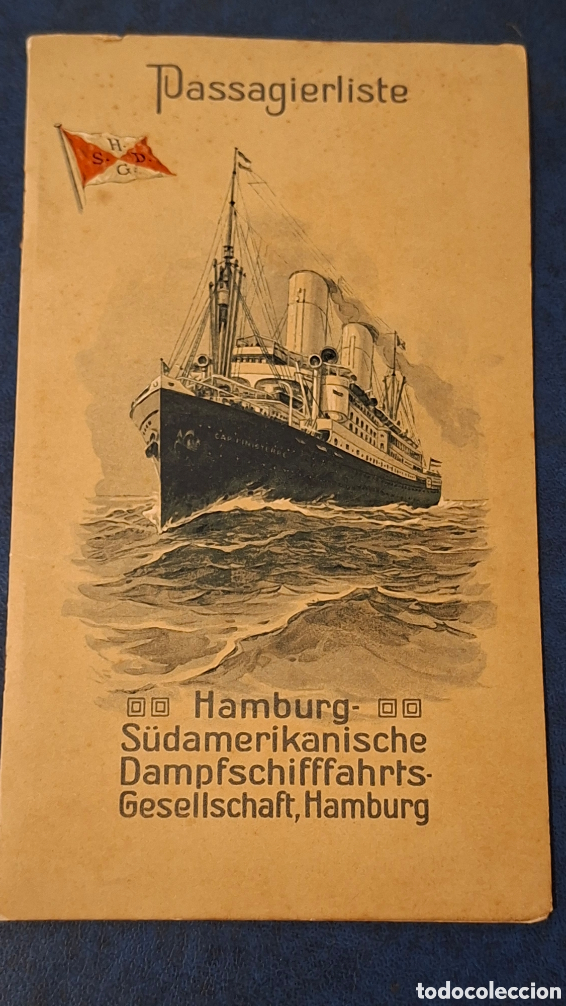 L&iacute;neas de navegaci&oacute;n: Antiguo Pasaje barco Trasatlantico linea Hambourg HSDG lista pasajeros 1912
