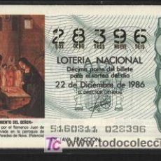 Lotería Nacional: LOTERÍA DE NAVIDAD. 22 DE DICIEMBRE DE 1986. . Lote 6061102