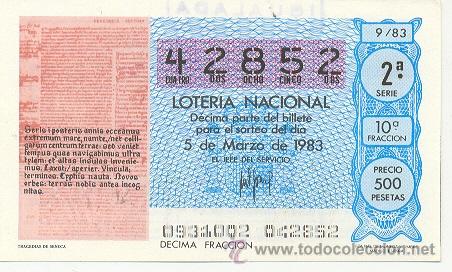 Lotteria Nationale Spagnola: 9-83-9. Decimo Loteria Sorteo 9 de 1983