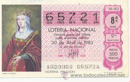 Loter&iacute;a Nacional: 9-83-16. Decimo Loteria sorteo 16 de 1983