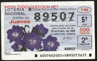Loter&iacute;a nacional: loter&iacute;a nacional de los jueves - a&ntilde;o 1996