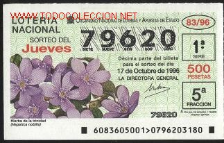 Loter&iacute;a nacional: loter&iacute;a nacional de los jueves - a&ntilde;o 1996