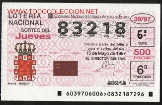Loter&iacute;a nacional: loter&iacute;a nacional de los jueves - a&ntilde;o 1997