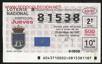 Loter&iacute;a nacional: loter&iacute;a nacional de los jueves - a&ntilde;o 1997