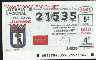 Loter&iacute;a Nacional: loter&iacute;a nacional de los jueves - a&ntilde;o 1997