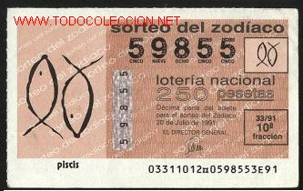 Loter&iacute;a nacional: loter&iacute;a del zodiaco a&ntilde;o 91 - sorteo 33, piscis