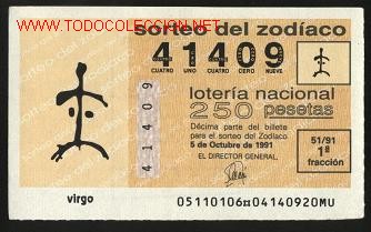 Loter&iacute;a Nacional: loter&iacute;a del zodiaco a&ntilde;o 91 - sorteo 51, virgo