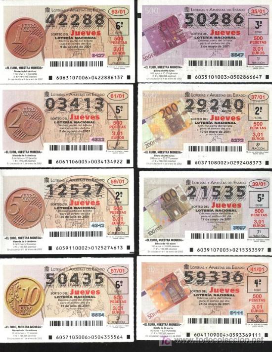 Loter&iacute;a nacional: 15 d&eacute;cimos loter&iacute;a nacional de los jueves-&iexcl;&iexcl;&iexcl;colecci&oacute;n euro!!!
