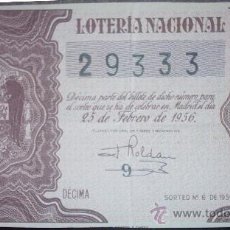 Lotería Nacional: DECIMO DE LOTERIA NACIONAL DEL AÑO 1956 - Nº 29333. Lote 23599545