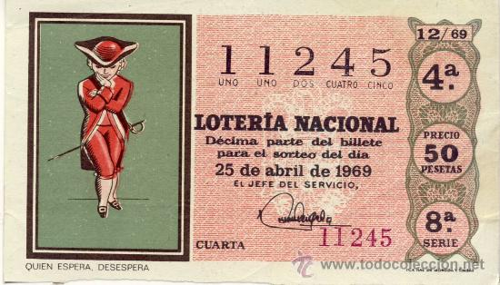 Loterie Nationale: LOTERIA NACIONAL. A&Ntilde;O 1969. SORTEO 12. FRAC. 4&ordf;