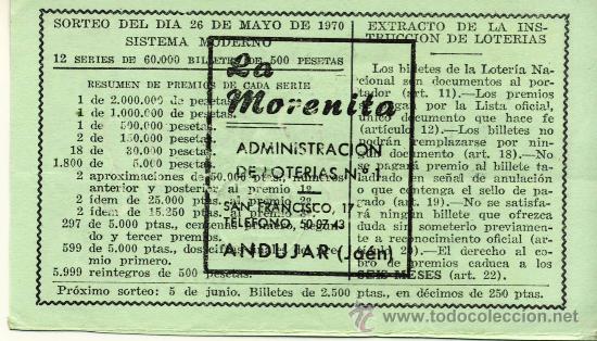 Loterie Nationale: COLECCIONISMO POR ADMINISTRACIONES. ADMON. LA MORENITA -2- ANDUJAR