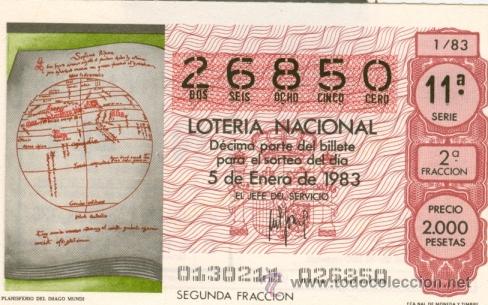 Loter&iacute;a Nacional: PLANISFERIO DEL IMAGO MUNDI - BILLETE DEL 05 ENERO 1983 - N&ordm; 26.850