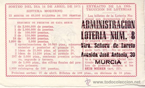 Loterie Nationale: COLECCIONISMO POR ADMINISTRACIONES. ADMON. N&ordm; 8 Murcia (1)