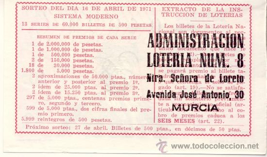 Loterie Nationale: COLECCIONISMO POR ADMINISTRACIONES. ADMON. N&ordm; 8 Murcia (2)