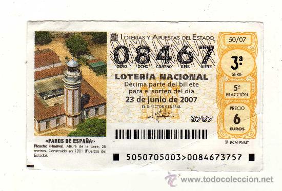 Loter&iacute;a nacional: FARO DE PICACHO EN HUELVA - 23 DE JUNIO DE 2007 N&ordm; 08467 -